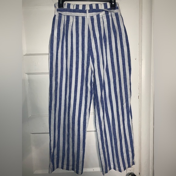 J. Crew‎ factory Linen-cotton paper-bag pant | blue and white striped | size 4 - Picture 14 of 15
